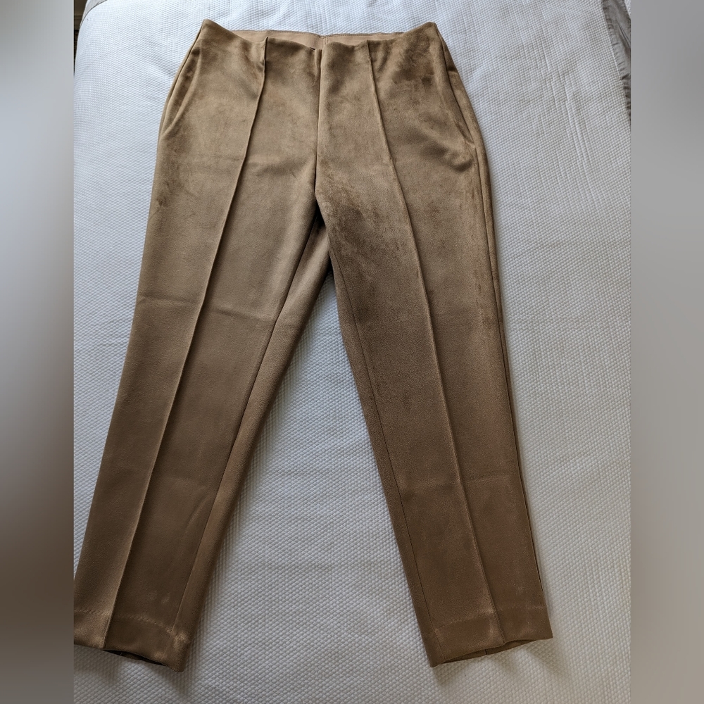 Anne Klein Women's Scuba Suede  Straight Leg Pull-On Dress Pants Tan size  1X .